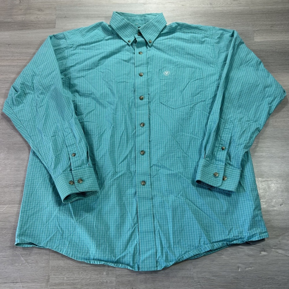 Ariat Pro Series Shirt Mens Large Green Check Long Sleeve Button Up Western